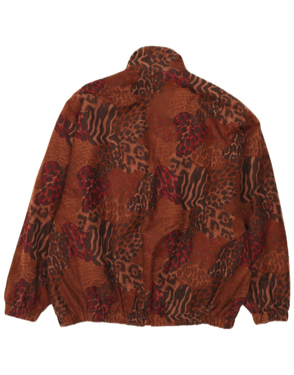 Vintage Womens Oversized Bomber Jacket UK 14 Large Brown Animal Print