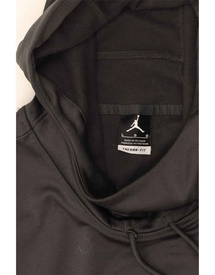 JORDAN Mens Therma-Fit Graphic Hoodie Jumper Large Grey Polyester Vintage Jordan and Second-Hand Jordan from Messina Hembry 