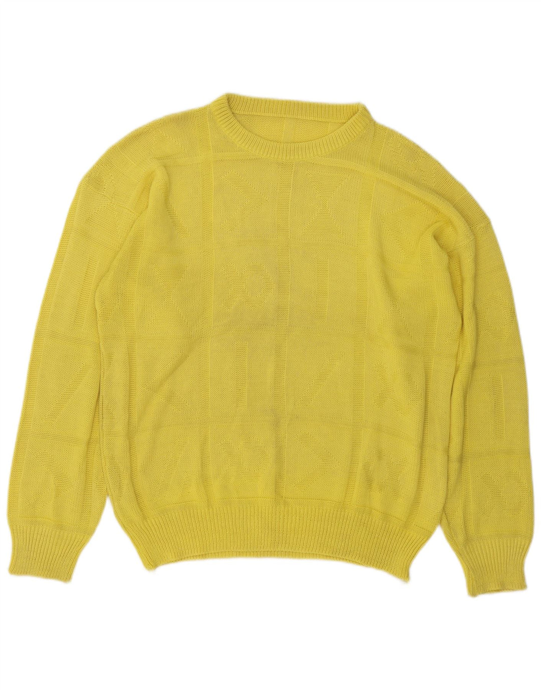 Sweter męski z okrągłym dekoltem w stylu vintage, średnio żółty