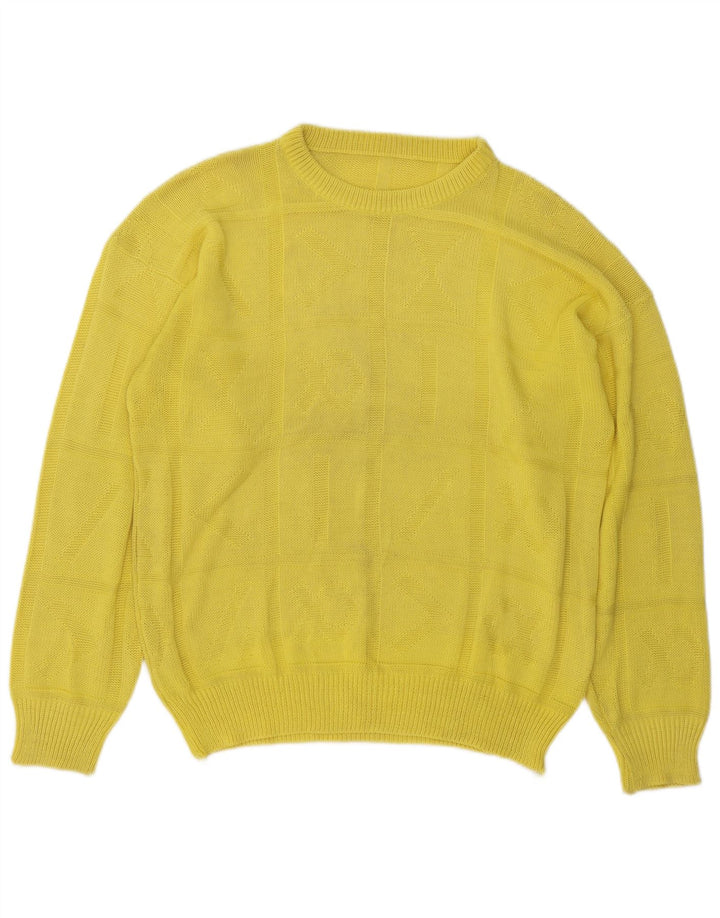 Sweter męski z okrągłym dekoltem w stylu vintage, średnio żółty