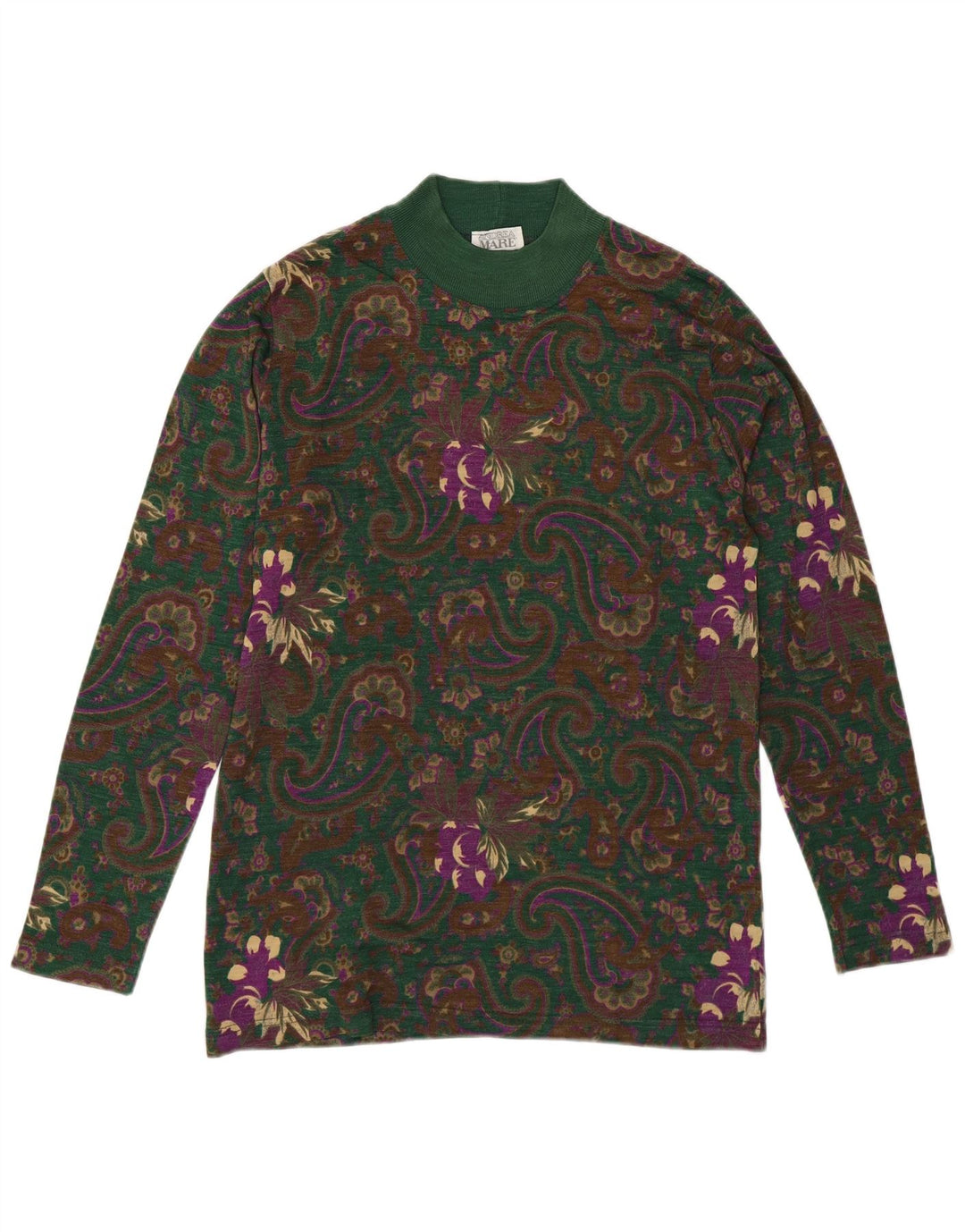 Sweter damski Andrea Mare z golfem UK 14, średni zielony paisley