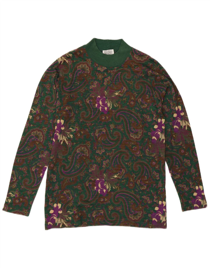 Sweter damski Andrea Mare z golfem UK 14, średni zielony paisley