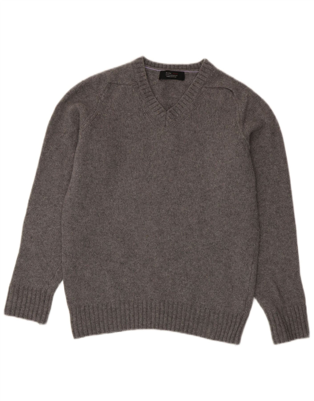 Męski sweter Zara z dekoltem w kształcie litery V, średnioszary, wełniany