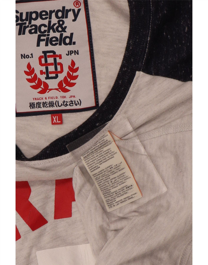 Męski T-shirt Superdry z grafiką, szary, bawełniany, w blokach kolorów, XL