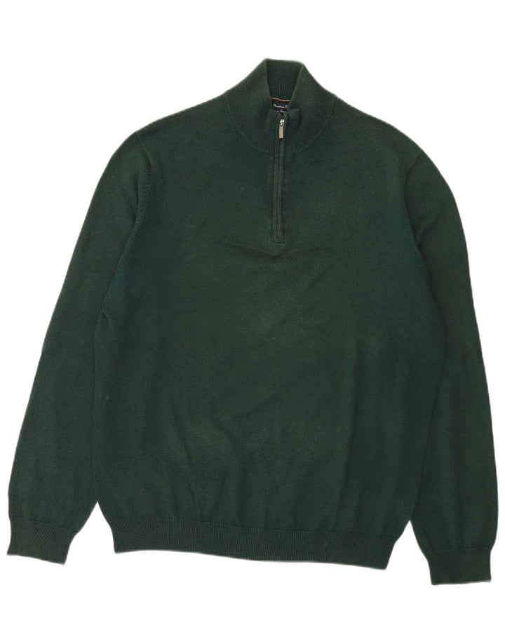 Męski sweter zapinany na zamek Massimo Dutti, duży, zielony, bawełniany