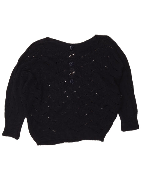 Sweter damski w stylu vintage z dekoltem w łódkę UK 16, duży, granatowy, wiskoza