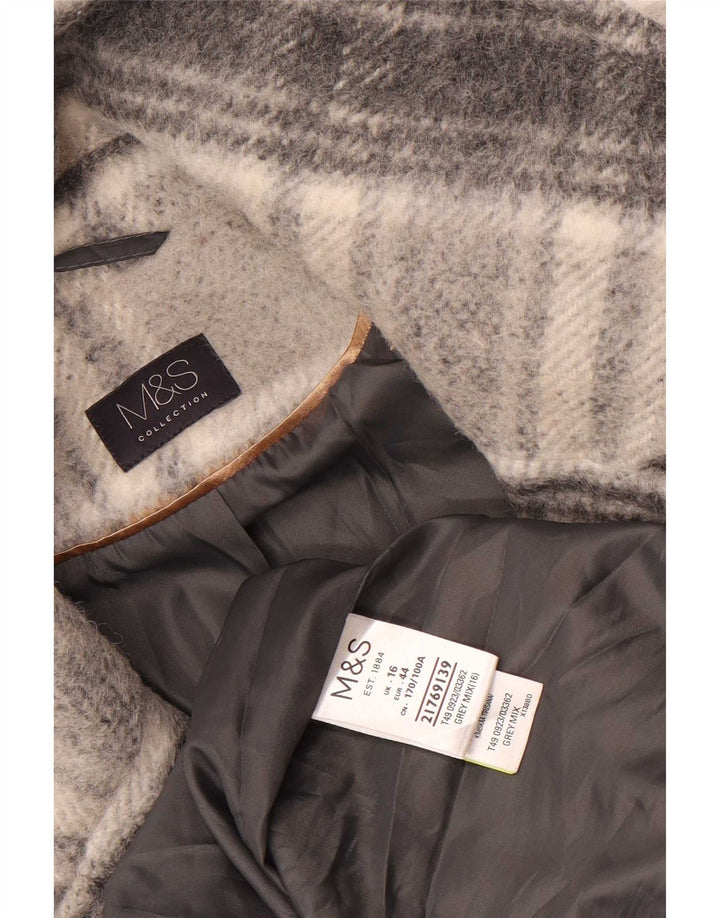 Marks & Spencer Damski płaszcz dwurzędowy UK 16 w dużą szarą kratę