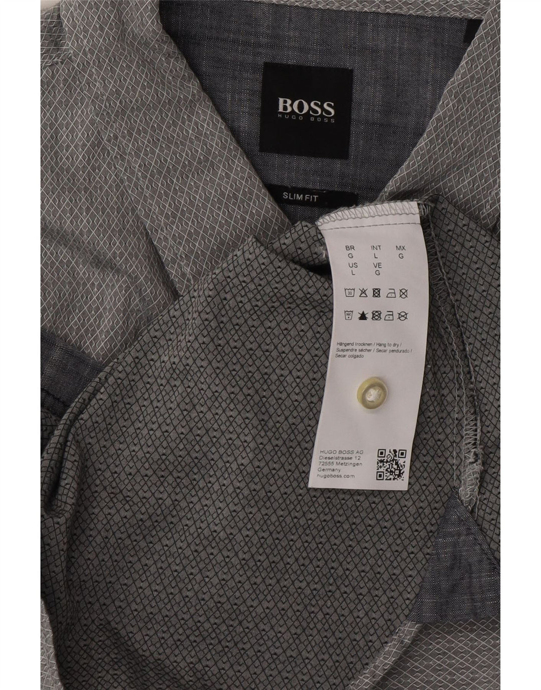 Męska koszula slim fit HUGO BOSS, duża, szara, geometryczna bawełna