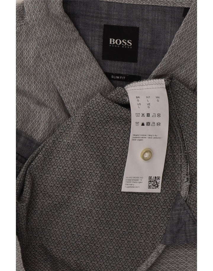 Męska koszula slim fit HUGO BOSS, duża, szara, geometryczna bawełna