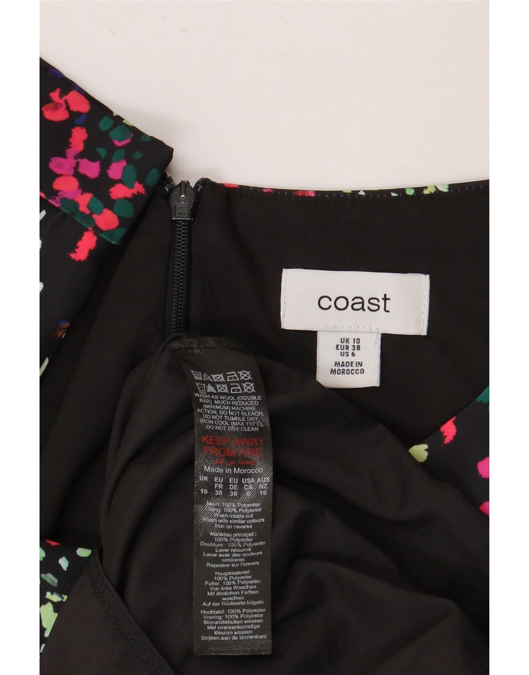 COAST Damska sukienka typu shift z rękawem 3/4 UK 10, mała, wielokolorowa w cętki