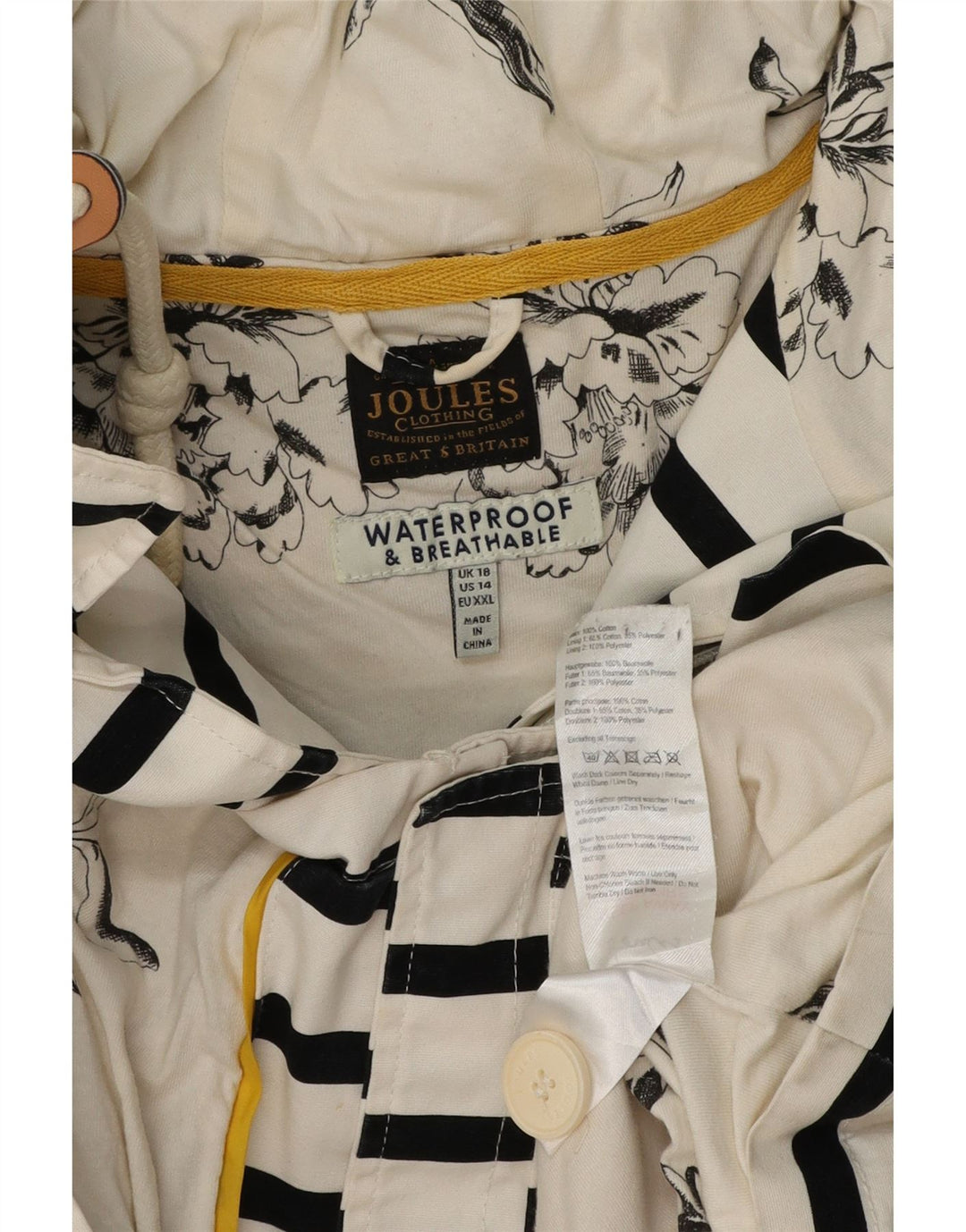 Damska kurtka przeciwdeszczowa Joules z kapturem, oversize, UK 18 XL, w białe paski