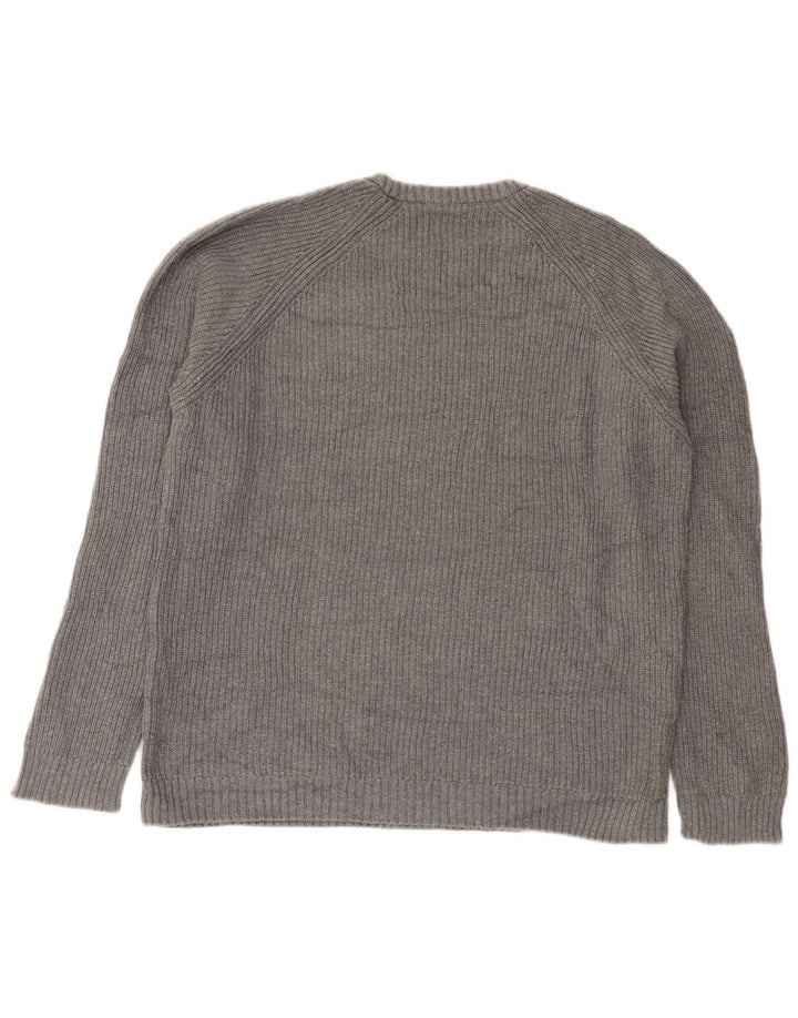 Męski sweter Zara z okrągłym dekoltem, duży, szary, bawełniany