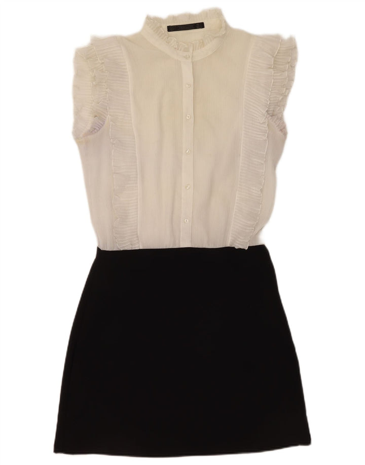 Damska sukienka o linii A z falbaną z przodu Zara UK 10 Small White Colorblock