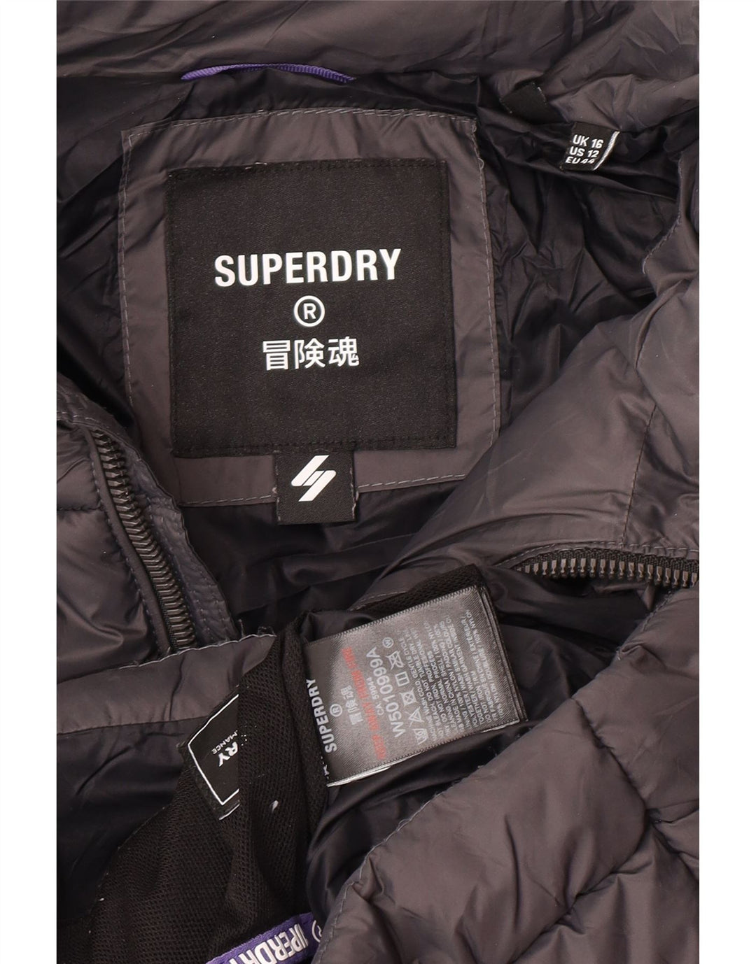Damska wyściełana kurtka Superdry UK 16, duża, szary nylon