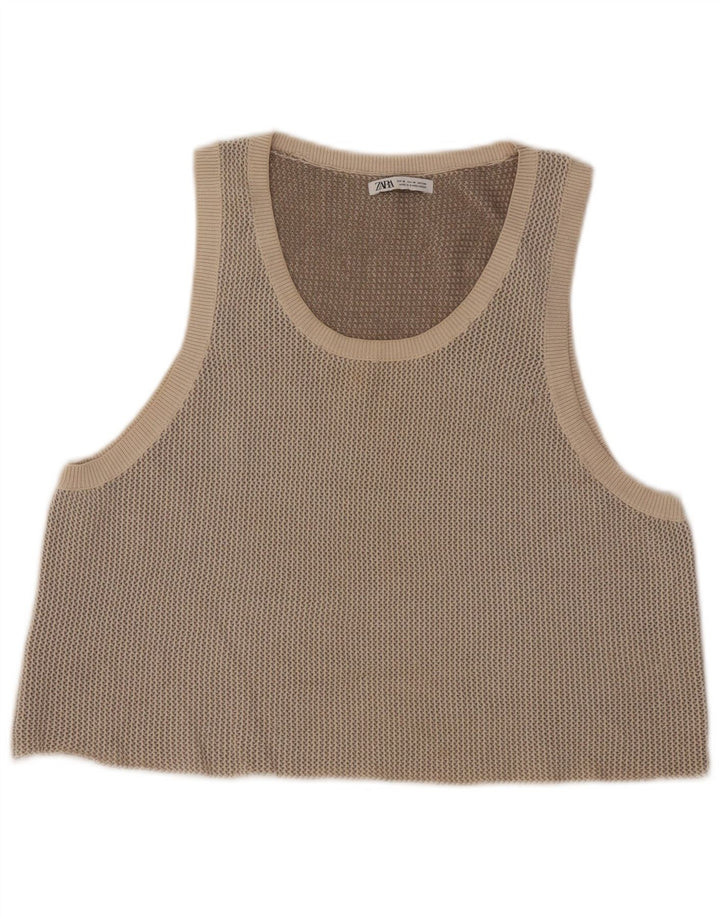 Damski krótki top Zara UK 14 w kolorze średniego beżu