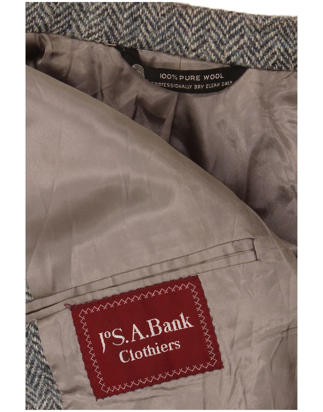 J.S.A. BANK Męska marynarka zapinana na 2 guziki UK 38 Średnioszara wełna w jodełkę