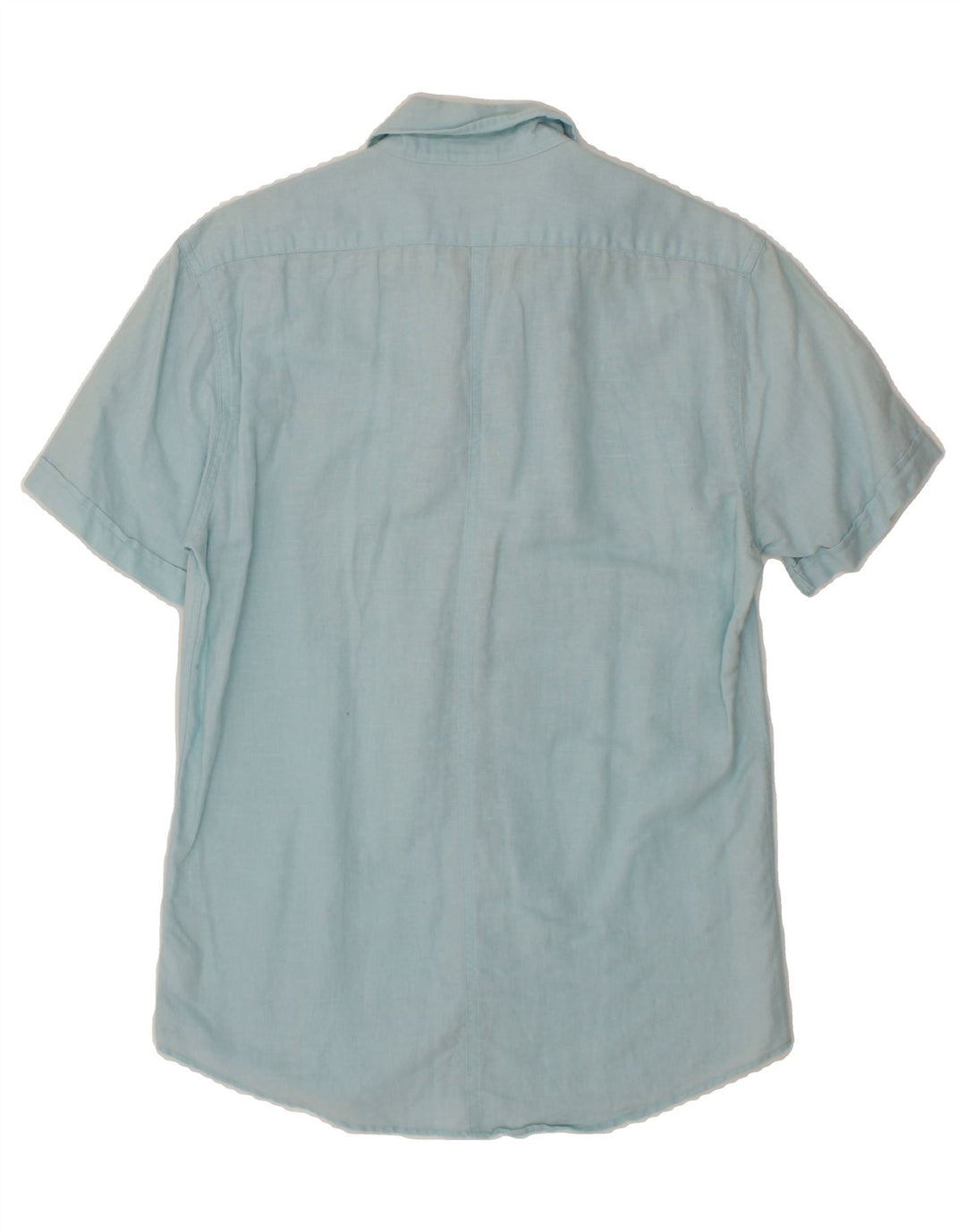 JULES Mens Fitted Short Sleeve Shirt Small Blue Linen Vintage Jules and Second-Hand Jules from Messina Hembry 