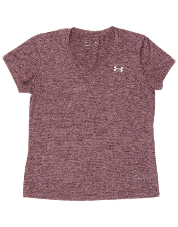 Damska koszulka t-shirt Under Armour Heat Gear UK 14, w kolorze średniego burgunda, nakrapiana