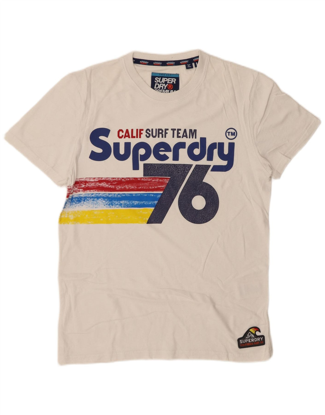 SUPERDRY Męski T-shirt z grafiką, duży, biały, bawełniany
