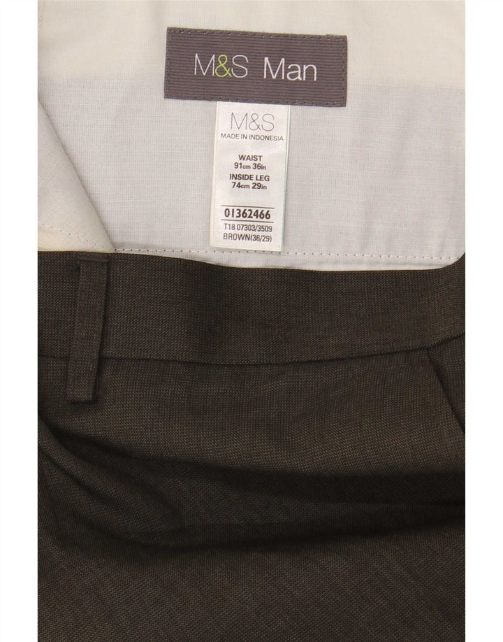 Męskie proste spodnie garniturowe Marks & Spencer W36 L29 Brązowy poliester