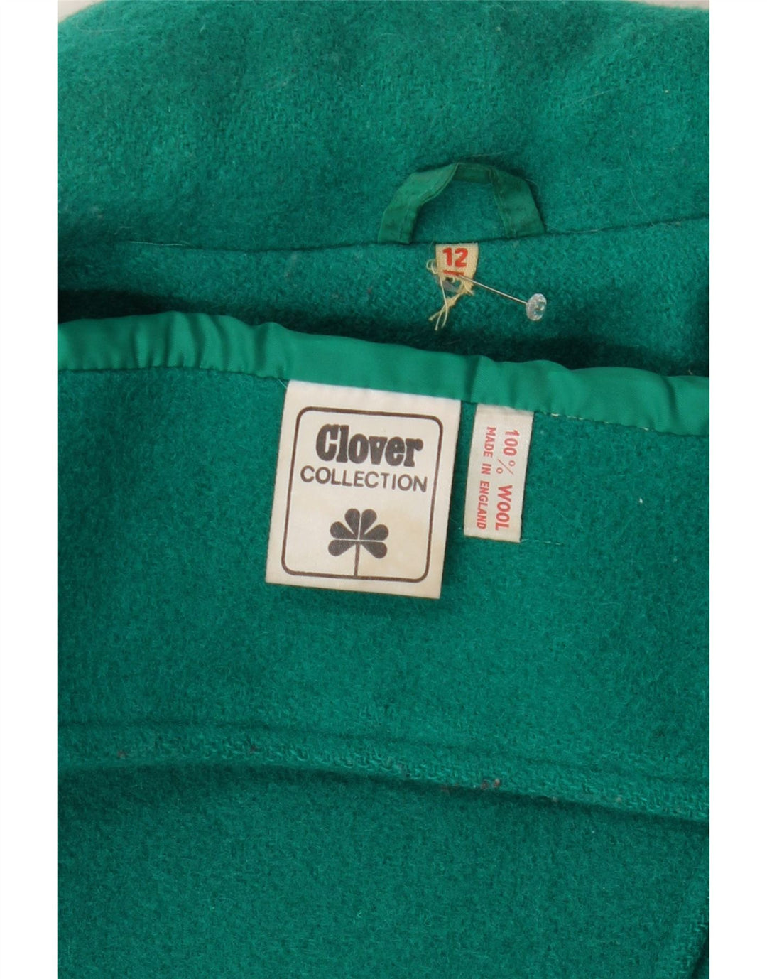 CLOVER Womens Double Breasted Coat UK 12 Medium Green Wool Vintage Clover and Second-Hand Clover from Messina Hembry 