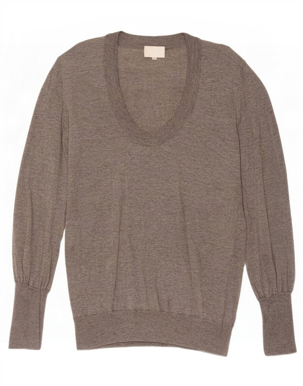 Sweter damski w stylu vintage z dekoltem w łódkę UK 14, duży, szary, nakrapiany kaszmir