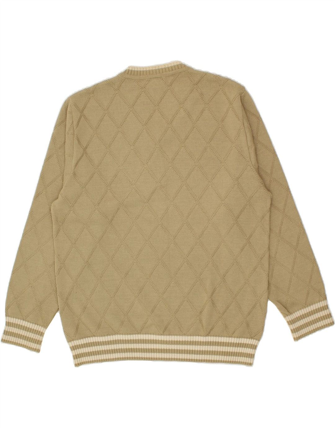 PETER HAHN Mens V-Neck Jumper Sweater UK 40 Medium Beige Argyle/Diamond Vintage Peter Hahn and Second-Hand Peter Hahn from Messina Hembry 