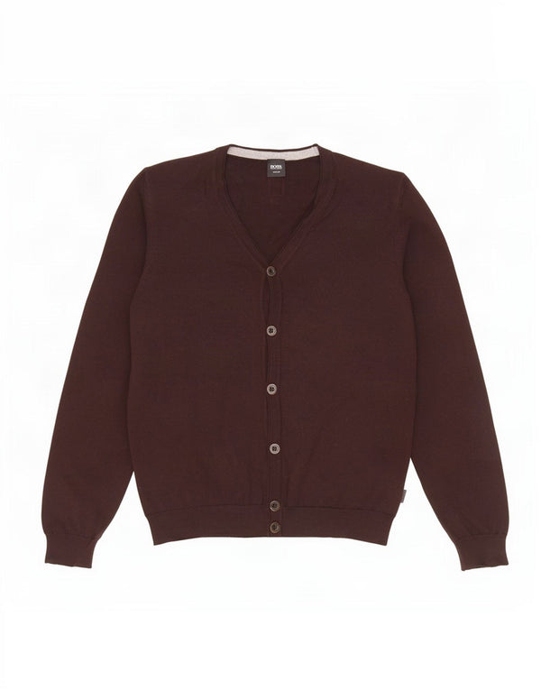 Męski sweter rozpinany Hugo Boss Slim Fit Średni brązowy wełniany