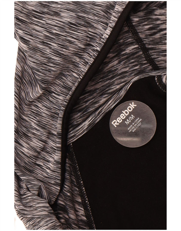 REEBOK Womens Zip Hoodie Sweater UK 12 Medium Black Colourblock