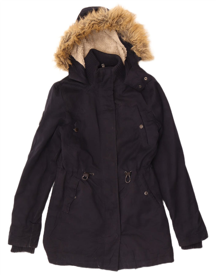 Damska kurtka parka z kapturem Superdry UK 6 XS, granatowa, poliester
