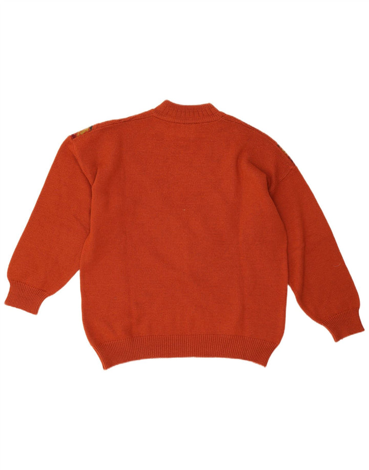 Vintage męski sweter z golfem, duży pomarańczowy, geometryczny wełniany