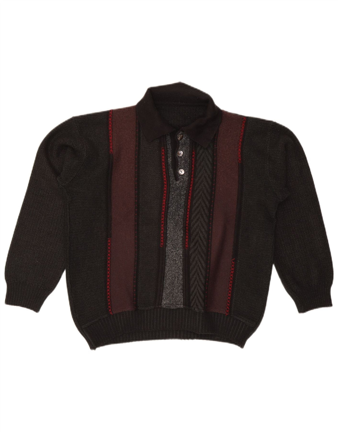 Męski sweter z golfem w stylu vintage, średni czarny, blok kolorów