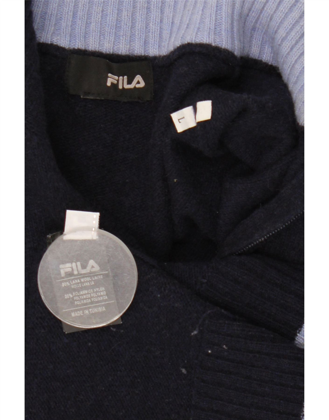 Męski sweter Fila z zamkiem błyskawicznym, duży, granatowy, wełniany