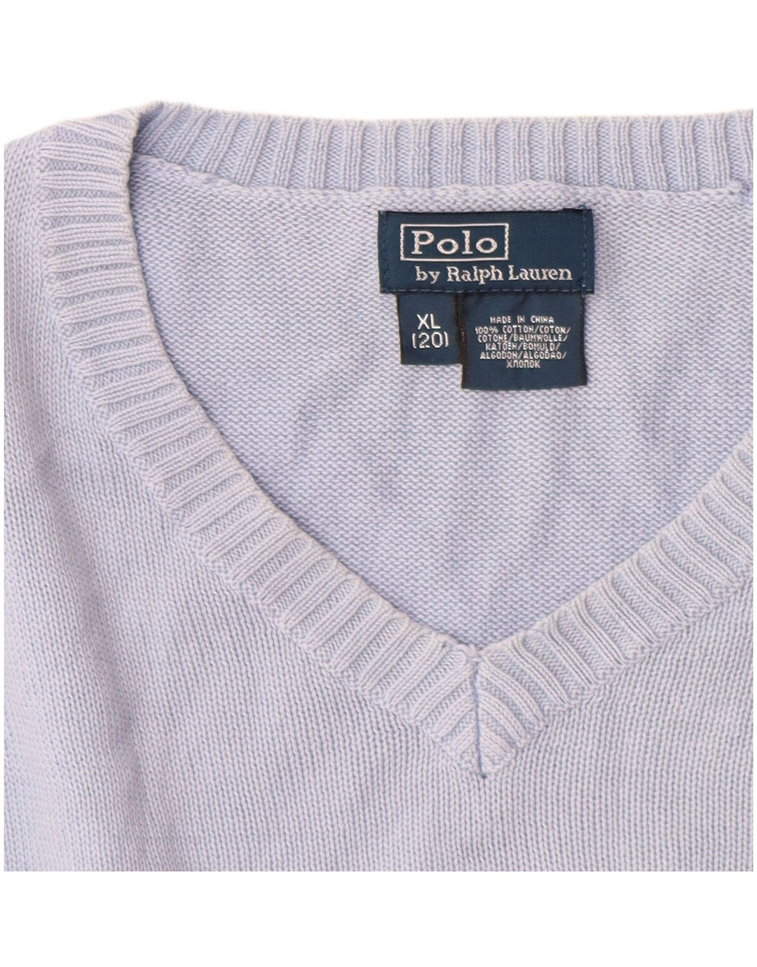 POLO RALPH LAUREN Chłopięcy sweter z dekoltem w kształcie litery V, 13-14 lat, XL, niebieski, bawełniany