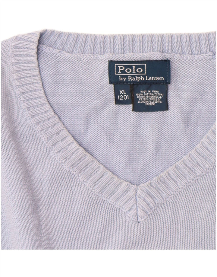POLO RALPH LAUREN Chłopięcy sweter z dekoltem w kształcie litery V, 13-14 lat, XL, niebieski, bawełniany