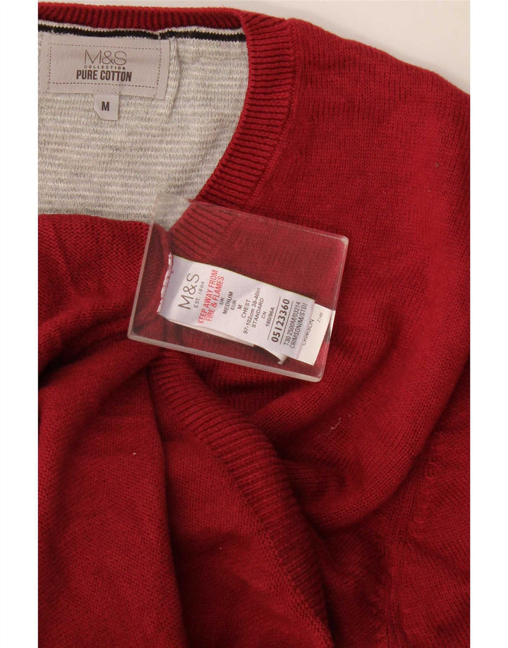Marks & Spencer Męski sweter z dekoltem w kształcie litery V, średnioczerwony, bawełniany