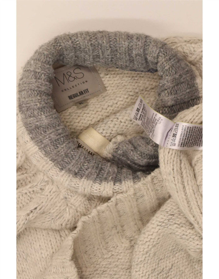 Marks & Spencer Męski sweter o regularnym kroju, zapinany na zamek, XL, biały, nakrapiany
