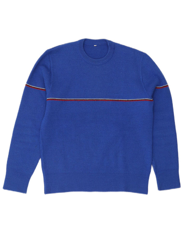 Vintage męski sweter z okrągłym dekoltem, mała wełniana w niebieskie paski