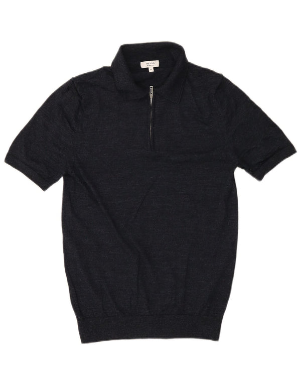 Męski sweter polo z krótkim rękawem Reiss, średni granatowy nakrapiany