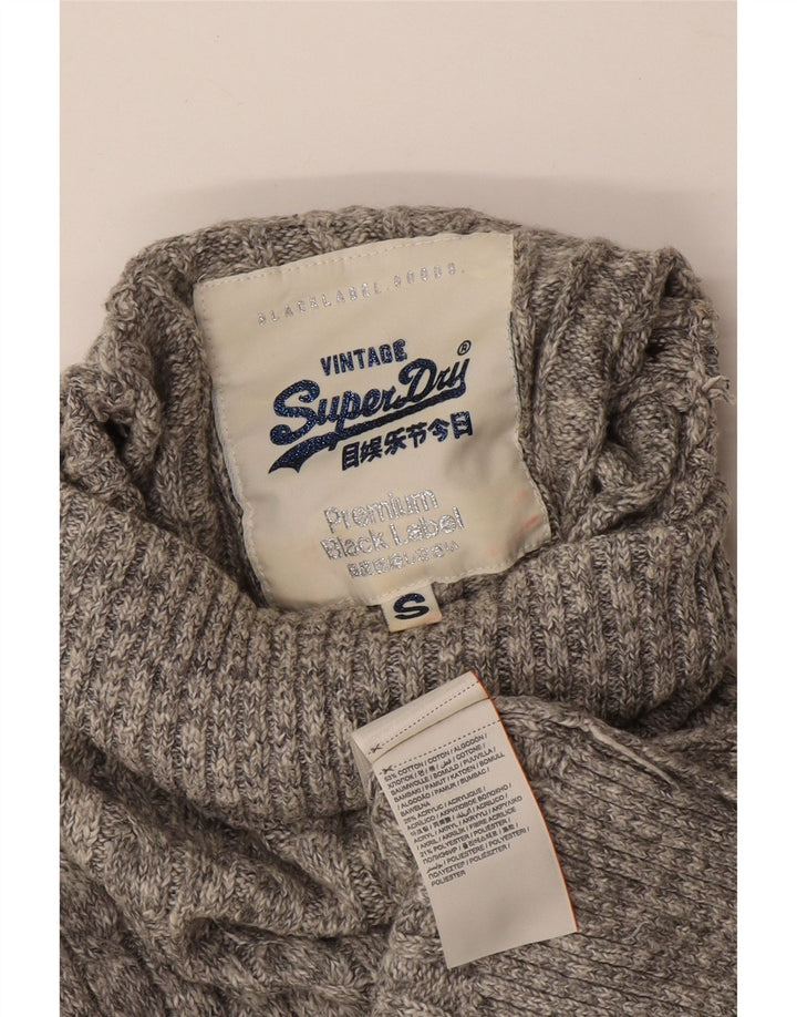 Damski sweter Superdry z wywijanym dekoltem, UK 10, mały, szary, bawełniany
