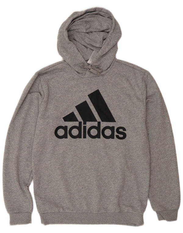 Męski sweter z kapturem i grafiką ADIDAS, mały, szary, bawełniany