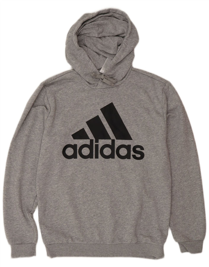 Męski sweter z kapturem i grafiką ADIDAS, mały, szary, bawełniany