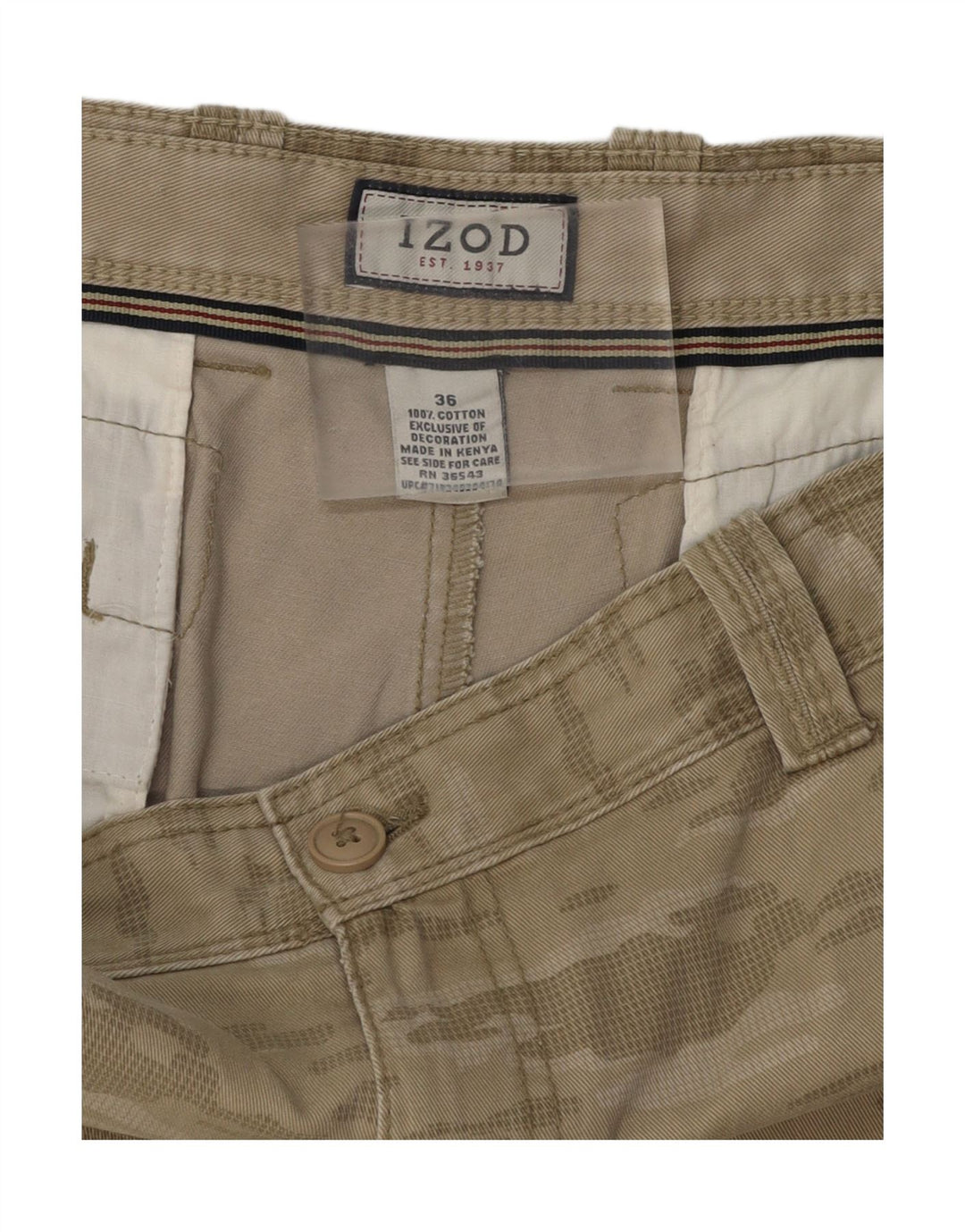 IZOD Mens Cargo Shorts W36 Large  Beige Camouflage Cotton Vintage Izod and Second-Hand Izod from Messina Hembry 