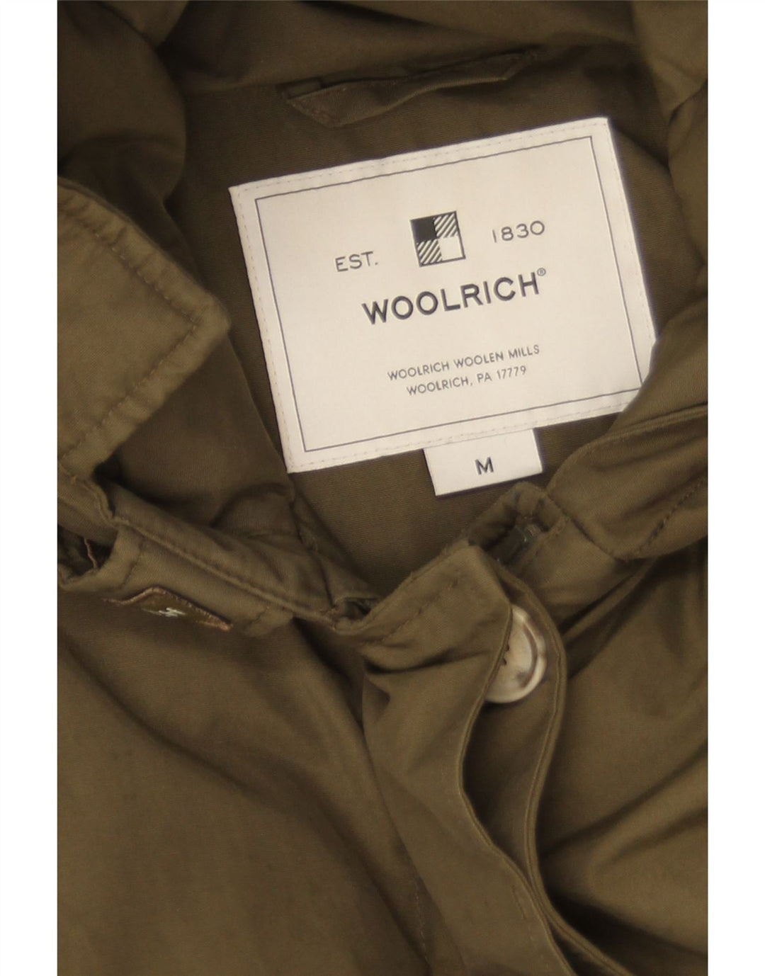 Damska kurtka parka z kapturem Woolrich UK 14, średnia bawełna khaki