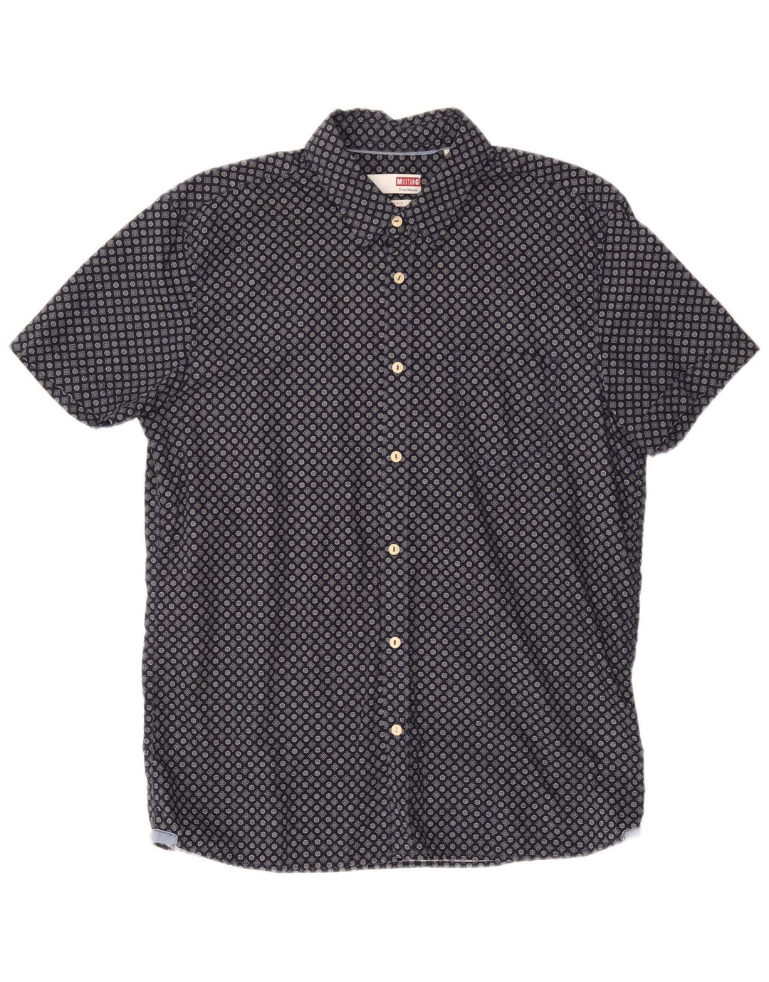 MUSTANG Koszula męska slim fit z krótkim rękawem, duża, granatowa, bawełniana w kwiaty