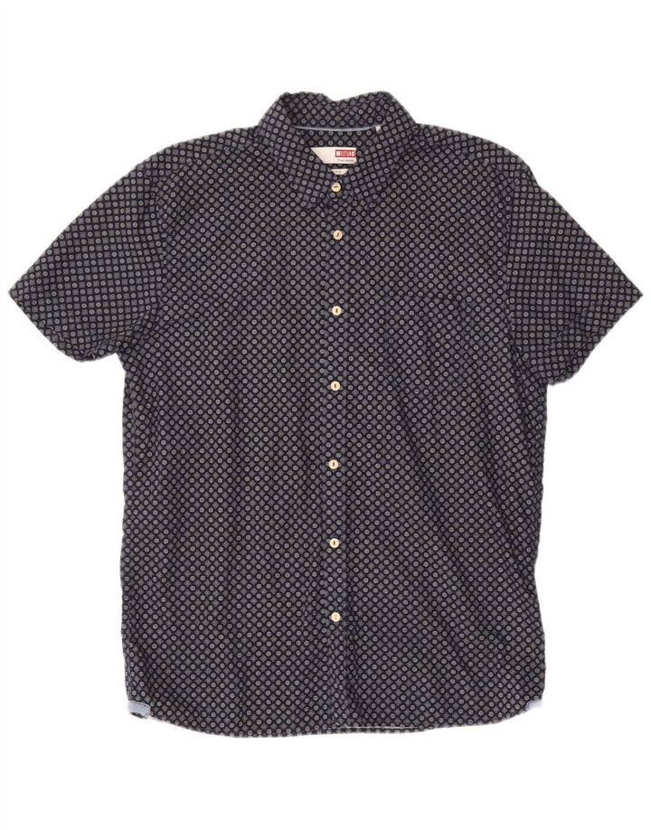 MUSTANG Koszula męska slim fit z krótkim rękawem, duża, granatowa, bawełniana w kwiaty