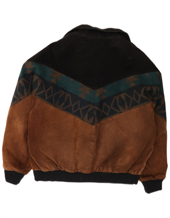Męska kurtka zamszowa VINTAGE UK 42 XL Brązowa skóra z blokami kolorów