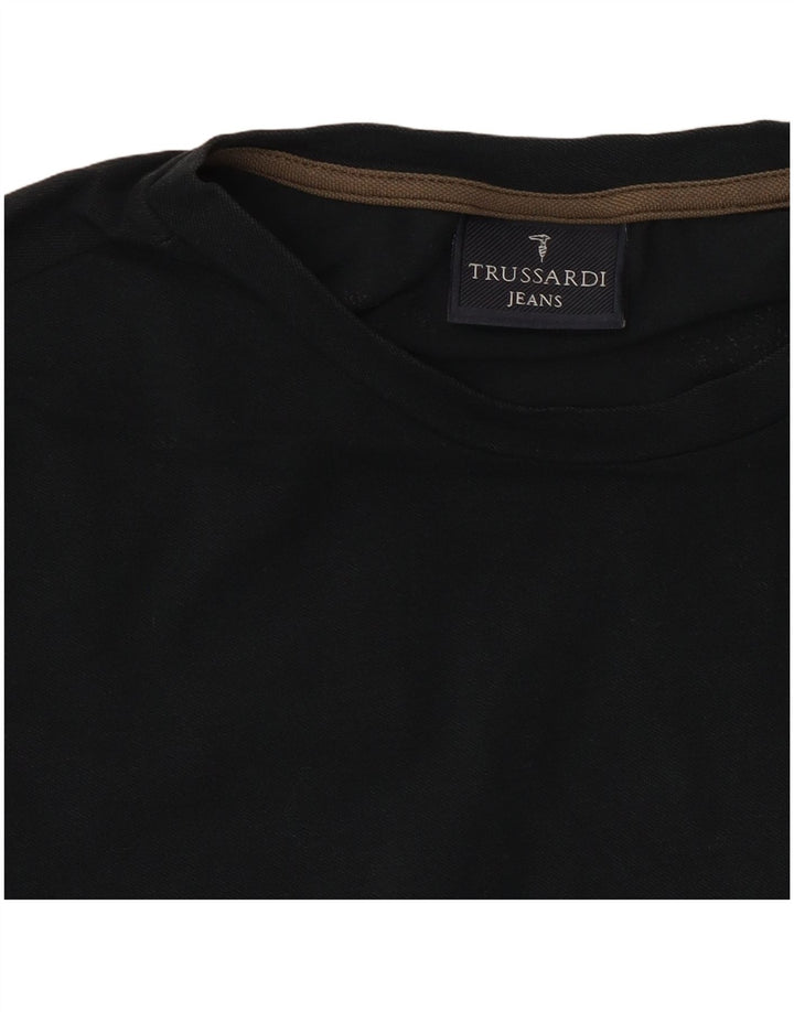 Męska koszulka z grafiką TRUSSARDI JEANS, średnia, czarna bawełna