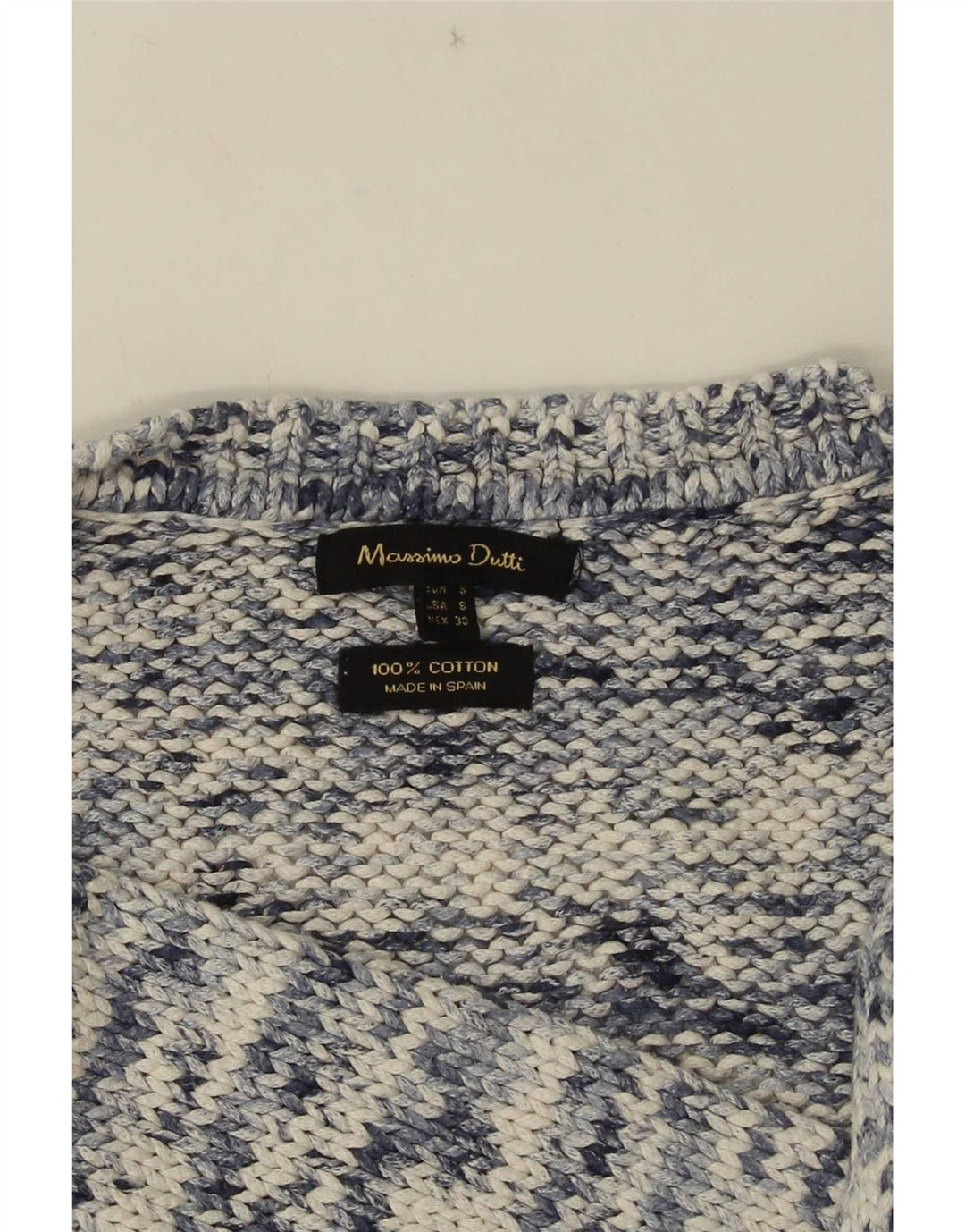 Sweter damski Massimo Dutti z dekoltem w kształcie litery V, UK 10, mały, niebieski, nakrapiany