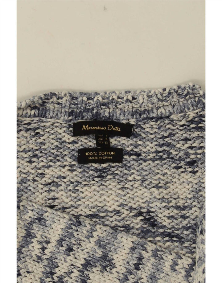 Sweter damski Massimo Dutti z dekoltem w kształcie litery V, UK 10, mały, niebieski, nakrapiany